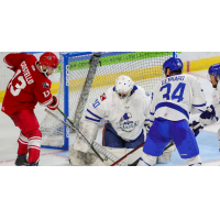 Wichita Thunder goaltender Evan Buitenhuis vs. Chad Costello of the Allen Americans