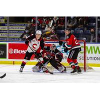 Prince George Cougars left wing Jonny Hooker vs. the Kelowna Rockets