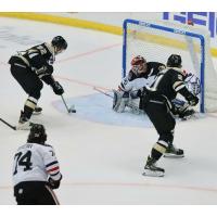 Wheeling Nailers forward Patrick Watling tees up a shot against the Indy Fuel