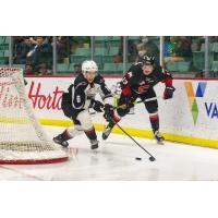 Vancouver Giants defenceman Evan Toth (left) vs. the Prince George Cougars
