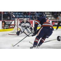 Vancouver Giants goaltender Jesper Vikman faces the Kamloops Blazers