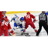 Wichita Thunder forward Carter Johnson (left) faces off with the Allen Americans