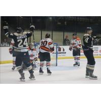 Josh Maniscalco of the Wheeling Nailers reacts after his goal against the Fort Wayne Komets