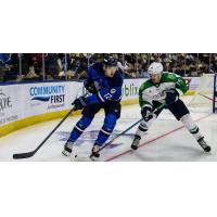 Jacksonville Icemen forward James Sanchez (left) vs. the Maine Mariners