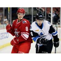 Allen Americans forward Zach Hall (left)
