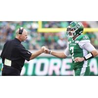 Saskatchewan Roughriders quarterback Cody Fajardo heds to the sideline