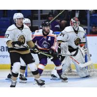 Reading Royals forward Thomas Ebbing (center) vs. the Newfoundland Growlers