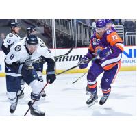 Jacksonville Icemen defenseman Zach Berzolla (left) vs. the Orlando Solar Bears