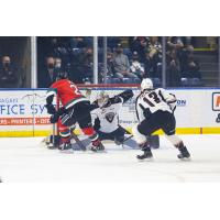 Vancouver Giants goaltender Jesper Vikman and defenceman Damian Palmieri vs. the Kelowna Rockets