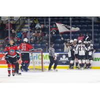 Vancouver Giants celebrate a goal vs. the Kelowna Rockets