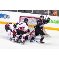 Razmuz Waxin-Engback reacts after a goal against the Birmingham Bulls