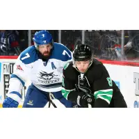 Binghamton Black Bears forward Nikita Ivashkin (right) vs. the Watertown Wolves