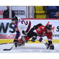 Reading Royals forward Thomas Ebbing (left) delivers a hit vs. the Adirondack Thunder