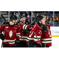 Red Deer Rebels congratulate Dallon Melin after his goal