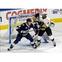 Defenseman Charlie Spetz (left) with the Worcester Railers