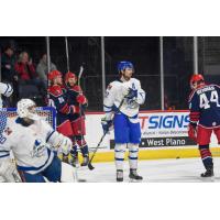 Allen Americans react after a goal against the Wichita Thunder
