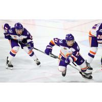 Orlando Solar Bears defenseman Andrew McLean (left) and forward Jake Transit