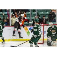 Prince George Cougars centre Koehn Ziemmer reacts after a goal against the Everett Silvertips