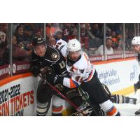 Lehigh Valley Phantoms left wing Garrett Wilson (right) vs. the Hershey Bears