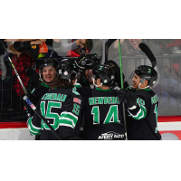 Binghamton Black Bears celebrate a goal against the Danbury Hat Tricks