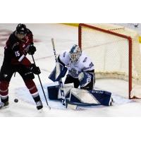 Vancouver Giants right wing Jaden Lipinski in front of the Victoria Royals goal