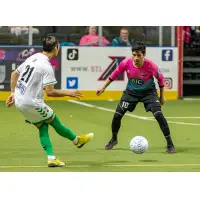 St. Louis Ambush midfielder Lucas Ameida (right) vs. the Dallas Sidekicks