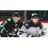 Binghamton Black Bears forward Gavin Abbott (left) vs. the Delaware Thunder