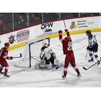 Spencer Asuchak of the Allen Americans reacts after a goal against the Idaho Steelheads