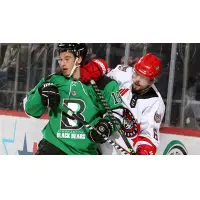 Binghamton Black Bears forward Bret Parker (left) vs. the Port Huron Prowlers