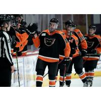 Lehigh Valley Phantoms exchange congratulations along the bench