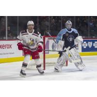 Grand Rapids Griffins left wing Justin Abdelkader and Milwaukee Admirals goaltender Connor Ingram