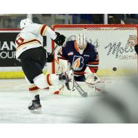 Vancouver Giants defenceman Evan Toth takes a shot against the Kamloops Blazers