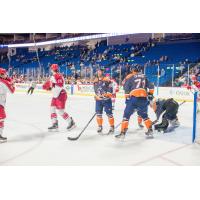 Allen Americans react after a goal against the Tulsa Oilers