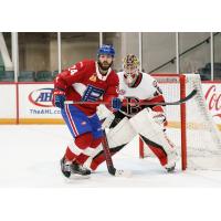 Belleville Senators goaltender Mads Sogaard stands watch against the Laval Rocket