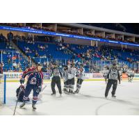 Rapid City Rush celebrate a goal against the Tulsa Oilers