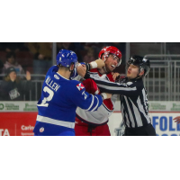Wichita Thunder defenseman Seal Allen lands a blow against the Allen Americans
