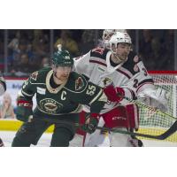 Grand Rapids Griffins center Erik Bradford (right) vs. the Iowa Wild