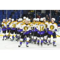 Wheeling Nailers exchange congratulations following a win