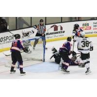 Wheeling Nailers react after a goal against the Reading Royals