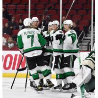Texas Stars gather after a goal against the Iowa Wild