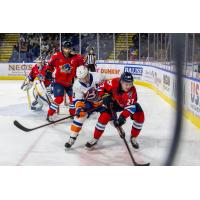 Springfield Thunderbirds center Keean Washkurak (right) vs. the Bridgeport Islanders