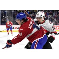 Belleville Senators defenceman Colby Williams (right) vs. the Laval Rocket