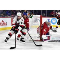 Belleville Senators centre Rourke Chartier against the Laval Rocket