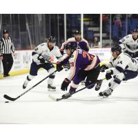Reading Royals forward Thomas Ebbing (center) vs. the Worcester Railers
