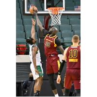 Tacko Fall of the Cleveland Charge makes a big block against the Maine Celtics