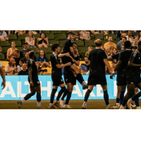 South Georgia Tormenta FC celebrates Arthur Bosua's goal against the Tampa Bay Rowdies