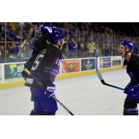 Roanoke Rail Yard Dawgs defenseman Matt O'Dea reacts after a goal