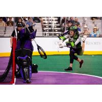 Saskatchewan Rush forward Ryan Keenan flies on a scoring attempt vs. the Panther City Lacrosse Club