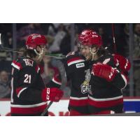 Grand Rapids Griffins react after a goal against the Cleveland Monsters