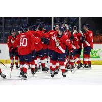 Regina Pats celebrate a win against the Lethbridge Hurricanes